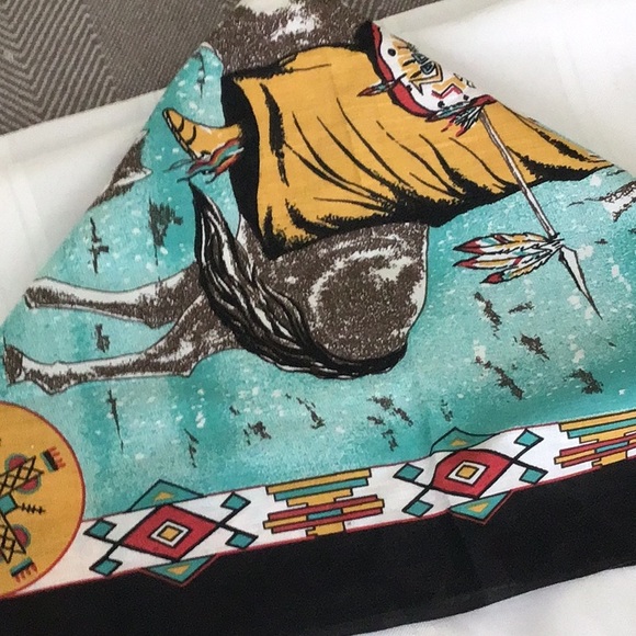 1980s southwestern bandana Native American on horseback preowned never used - Picture 3 of 3
